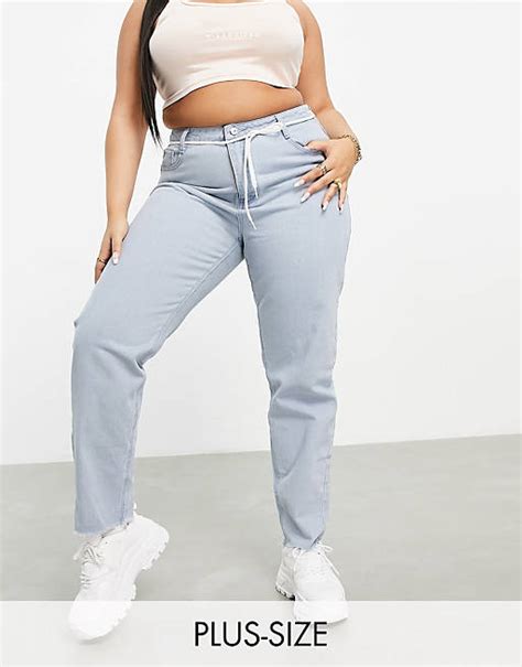 Missguided Plus Riot High Waist Mom Jean With Raw Hem In Blue Asos