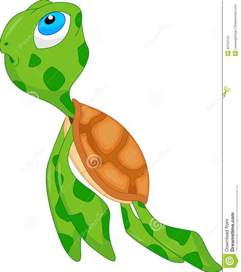 Cute Sea Turtle Cartoon Vector Illustration 43753134