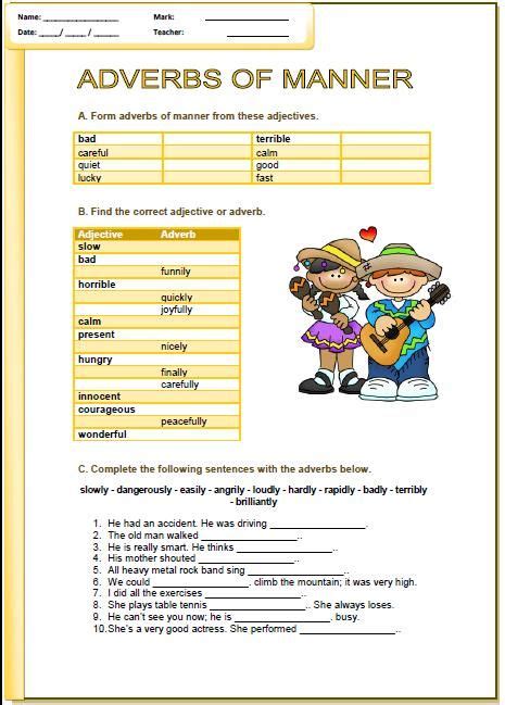 Adverb Of Manner Worksheet For Grade 4 Pdf