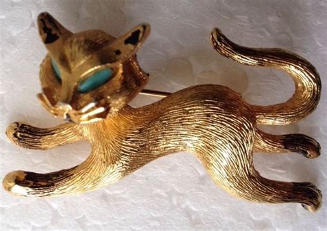 Vintage Signed Rare 1960s Jj Turquoise Eyes Siamese Kitty Cat Pin