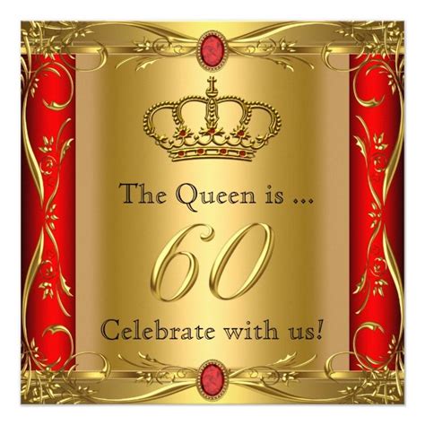 Queen Or King Regal Red Gold 60th Birthday Party Card Birthday Party