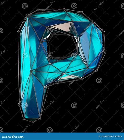 Low Poly Alphabet Letter P Blue Color Isolated Black Stock