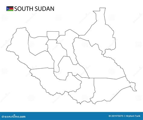 South Sudan Map Black And White Detailed Outline Regions Of The
