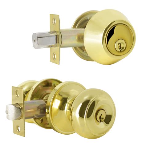 Keyed Alike Entry Door Lock Knob With Double Cylinder Deadbolt Polish