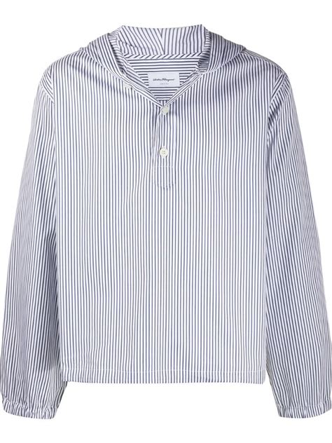 Salvatore Ferragamo Striped Relaxed Fit Cotton Hoodie In White Modesens