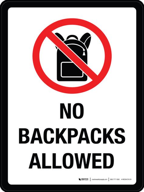 No Backpacks Allowed Portrait Wall Sign