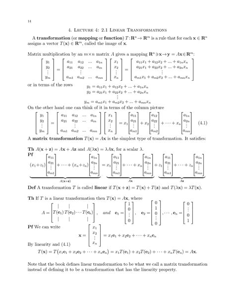 21 Linear Transformations Lecture 4 2 Linear Transformations Studocu