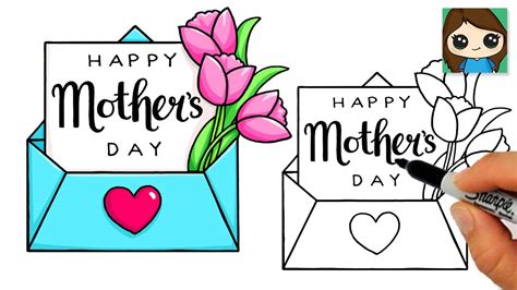 How To Draw A Happy Mothers Day Letter And Envelope 💐 Youtube