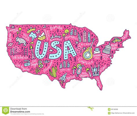 Cartoon Map Of Usa Stock Vector Illustration Of America 89158396