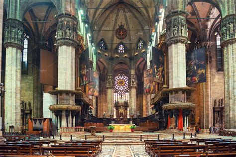 Interior Of Milan Duomo Cathedral Architecture Photos Creative Market