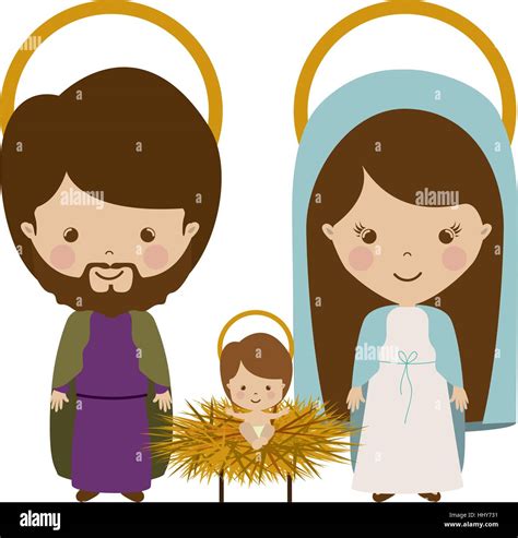 Heilige Familie Mit Baby Jesus Cartoon Vektor Illustration Stock