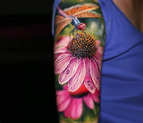 Dragonfly On Flower Tattoo By El Mori Post 27500 Bright Tattoos