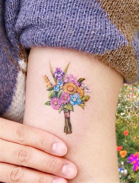 Cool Flower Bouquet Tattoo Color Ideas Tattoo Word