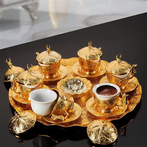 Gold Plated Turkish Coffee Set For Six Person Káva a Turecko