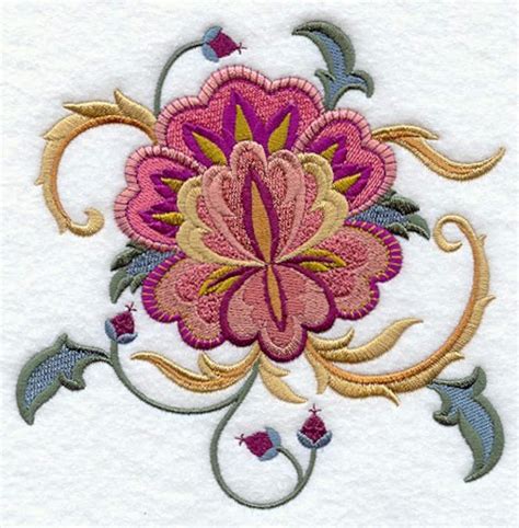 Jacobean Flower 7 Machine Embroidered Quilt Block Azeb Etsy