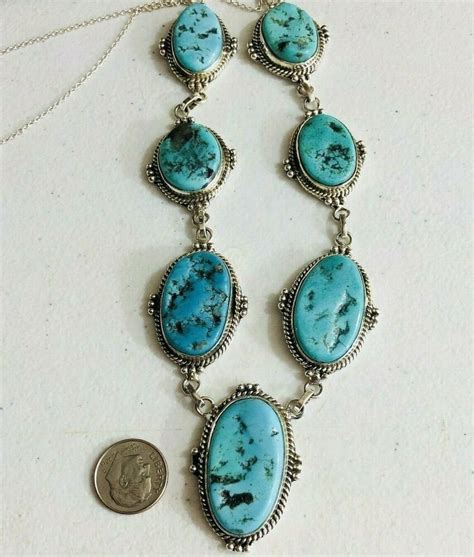 Kingman Turquoise Necklace 7 Stone Sterling Silver Perfect 75g 19 To 22