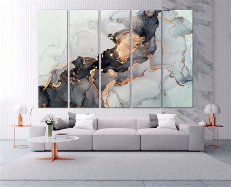 Abstract Canvas Print Black And Gold Marble Wall Decor Modern Etsy In