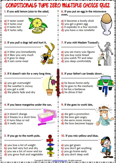 Check spelling or type a new query. Conditionals Type 0 ESL Printable Multiple Choice Quiz ...