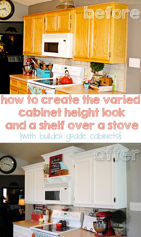 In an accessible kitchen, cabinets can be hung at height: Creating Faux Varied Height Cabinets and a Shelf Over a ...