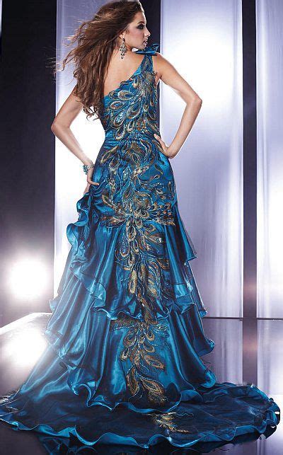 Panoply High Low Ruffle Prom Dress With Peacock Embroidery 14366 In