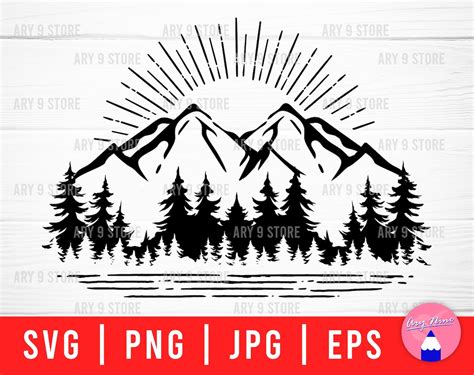 Mountain And Forest Scene Svg Png Eps Files Forest Etsy