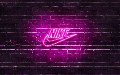 Download Wallpapers Nike Purple Logo 4k Purple Brickwall