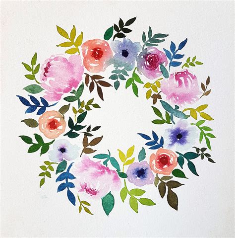 Wreath Of Flowers In Watercolor 6x6