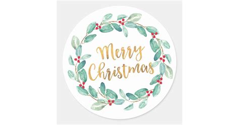 Merry Christmas Watercolor Wreath Stickers Zazzle
