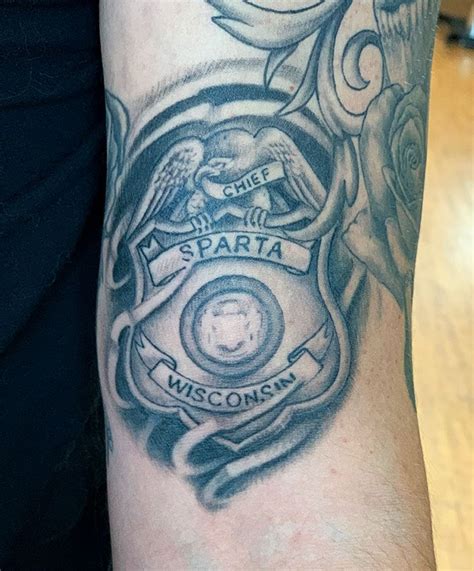 Healed Badge Tattoo Done By Jesse Myers Healedtattoo Badgetattoo