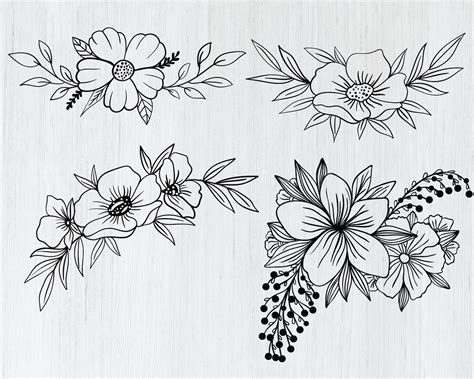 Flower Svg Bundle Hand Draw Floral Svg Floral Svg Line Etsy New Zealand