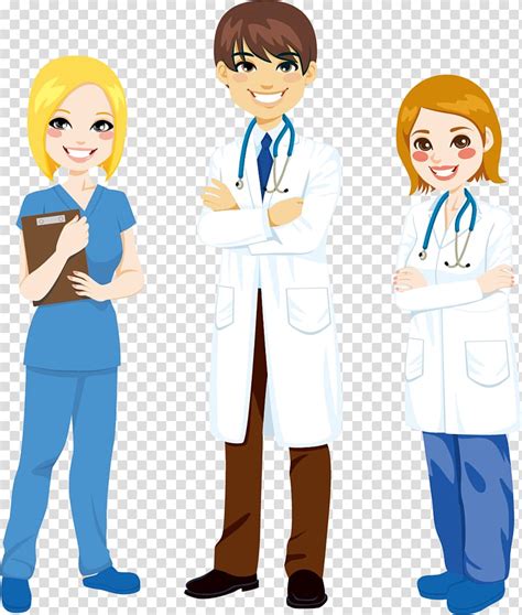 Three Person Illustration Nursing Cartoon Male And Female Doctors