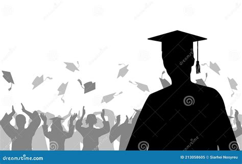 Boy Graduate On Background Of Joyful Crowd Of Graduates Throwing Their