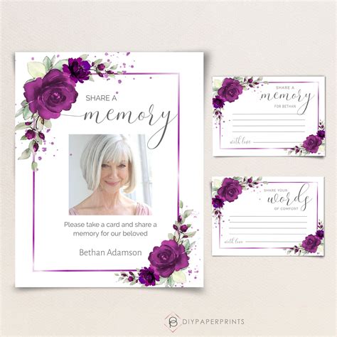 Funeral Share A Memory Card Template Funeral Memorial Etsy Uk