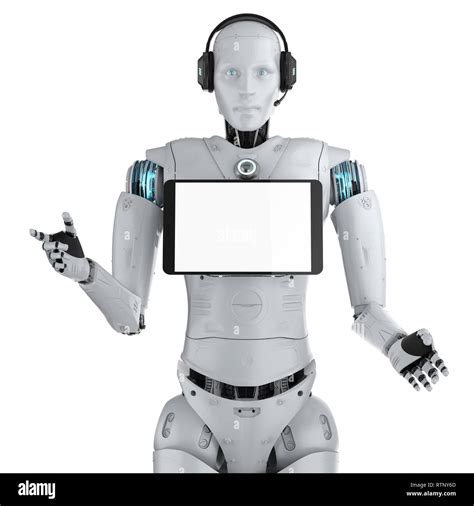 Robot Assistant Concept With 3d Rendering Humanoid Robot With Blank