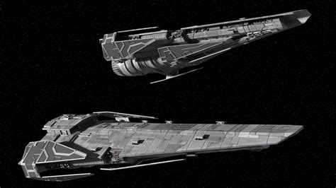 A Pair Of Imperial Raider Ii Class Corvettes In Two Different Lighting