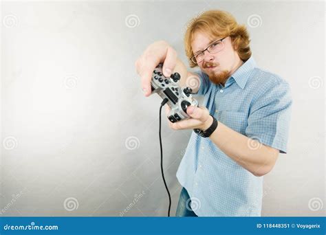 Gamer Man Holding Gaming Pad Stock Image Image Of Gaming Joystick
