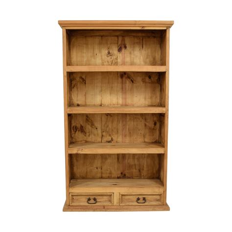 58 Off Natural Rustic Wood Bookshelf With Two Drawers Storage
