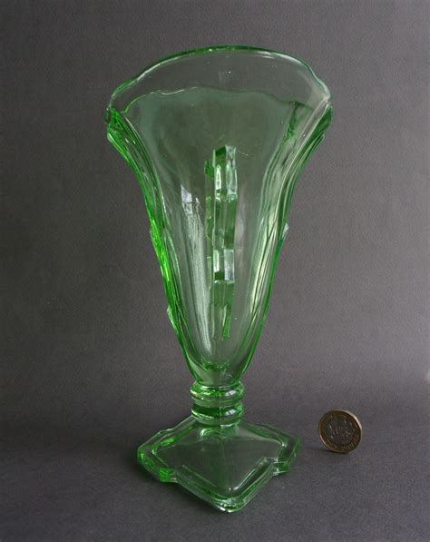 Art Deco Stolzle Green Uranium Pressed Glass Vase On Ebid United Kingdom 194021454