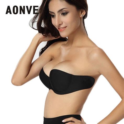 sexy women padded bras strapless bra backless invisible bras for dress silicone black beige bra