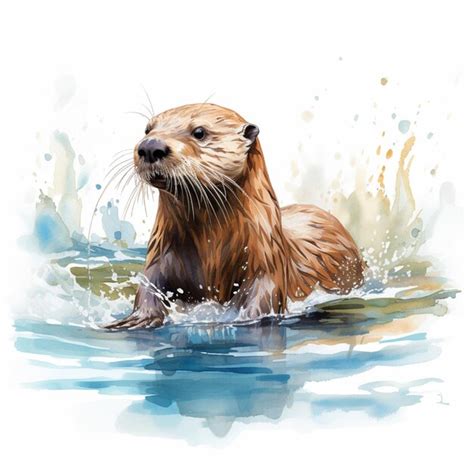Premium Ai Image There Is A Watercolor Painting Of A Otter Swimming