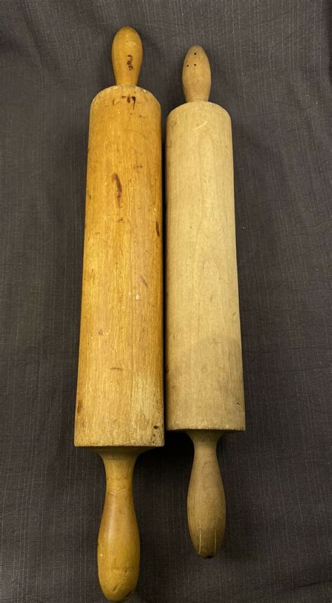 2 Antique Handmade Turned Solid Wood Rolling Pins One Piece Each