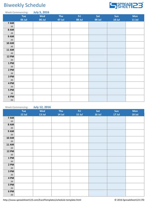Printable Weekly And Biweekly Schedule Templates For Excel
