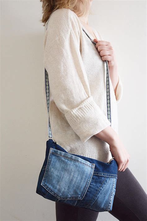 Pretty Denim Crossbody Bag With A Zipper Lining Recycled Etsy