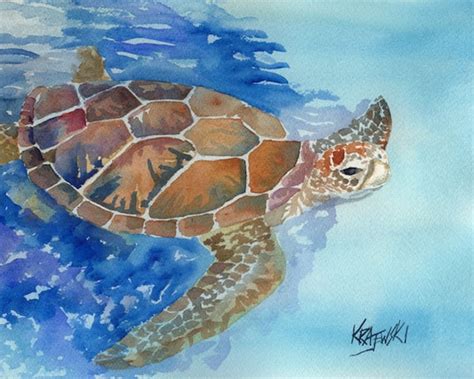 Sea Turtle Art Print Of Original Watercolor Painting 8x10 Etsy