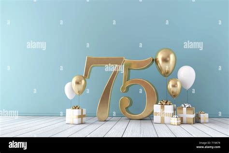 Number 75 Party Celebration Room With Gold And White Balloons And T