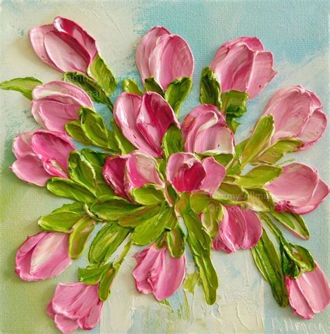 Rose Pink Impasto Tulip Oil Painting Tulip Painting Small Painting