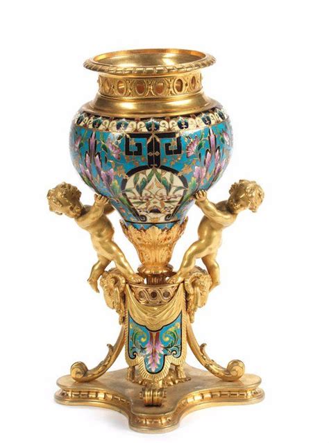 Sold At Auction A French Gilt Bronze And Champleve Enamel Figural Vase
