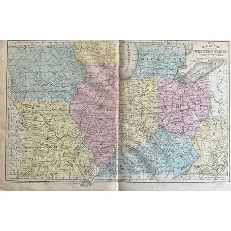 Antique Map Of The Midwestern States And Parts Of Michigan And Virginia
