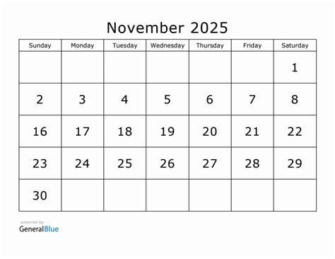 Printable November 2025 Calendar