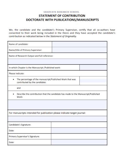 Free 6 Research Contribution Statement Samples In Pdf Doc